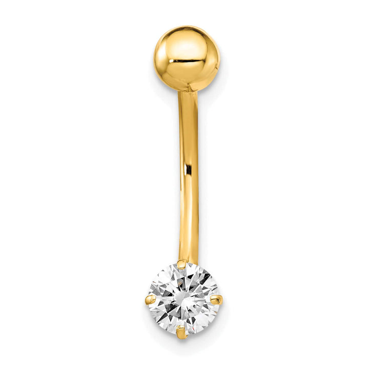 10k Yellow Gold 14 Gauge 5mm Round CZ Belly Dangle