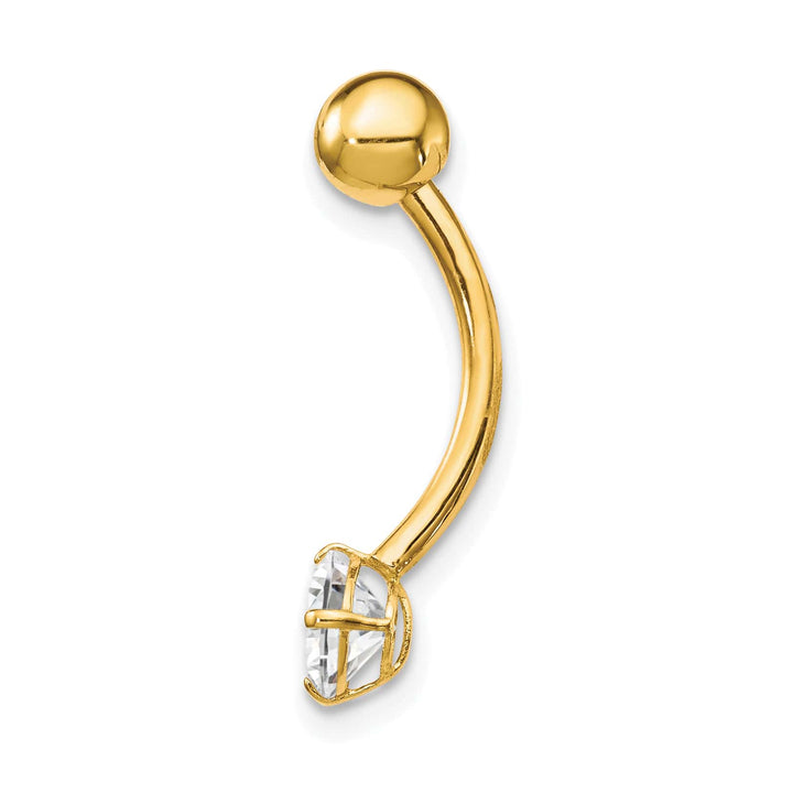 10k Yellow Gold 14 Gauge 5mm Round CZ Belly Dangle