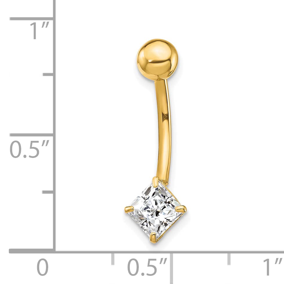 10k Yellow Gold 14 Gauge 5mm Square CZ Belly Dangle
