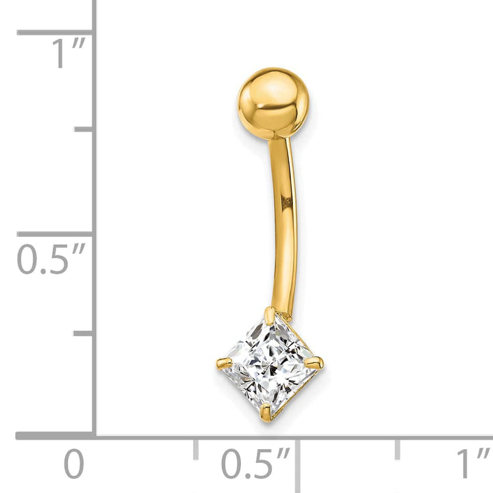 10k Yellow Gold 14 Gauge 5mm Square CZ Belly Dangle
