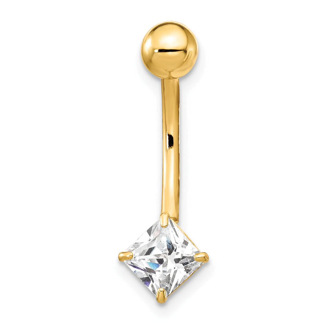 10k Yellow Gold 14 Gauge 5mm Square CZ Belly Dangle