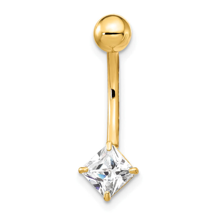 10k Yellow Gold 14 Gauge 5mm Square CZ Belly Dangle