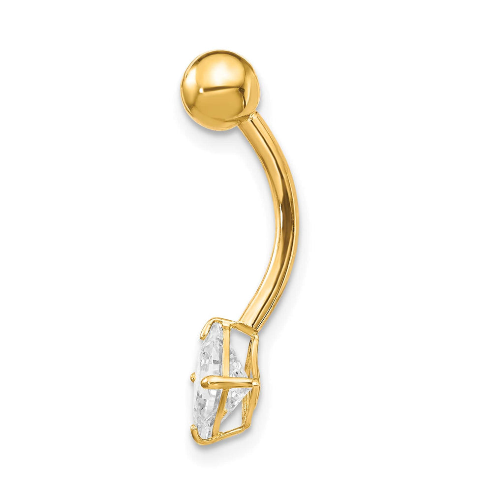 10k Yellow Gold 14 Gauge 5mm Square CZ Belly Dangle