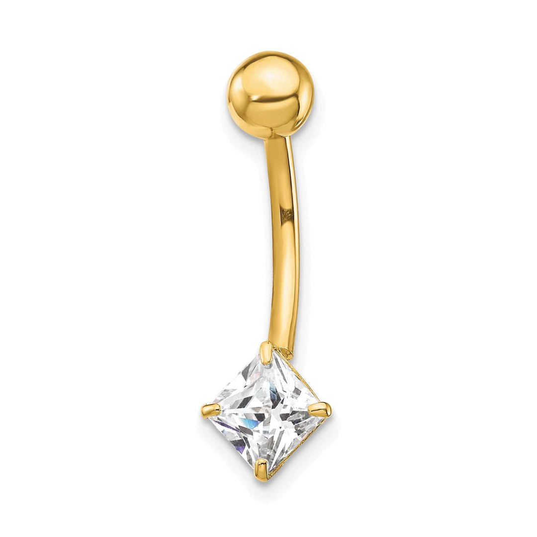 10k Yellow Gold 14 Gauge 5mm Square CZ Belly Dangle