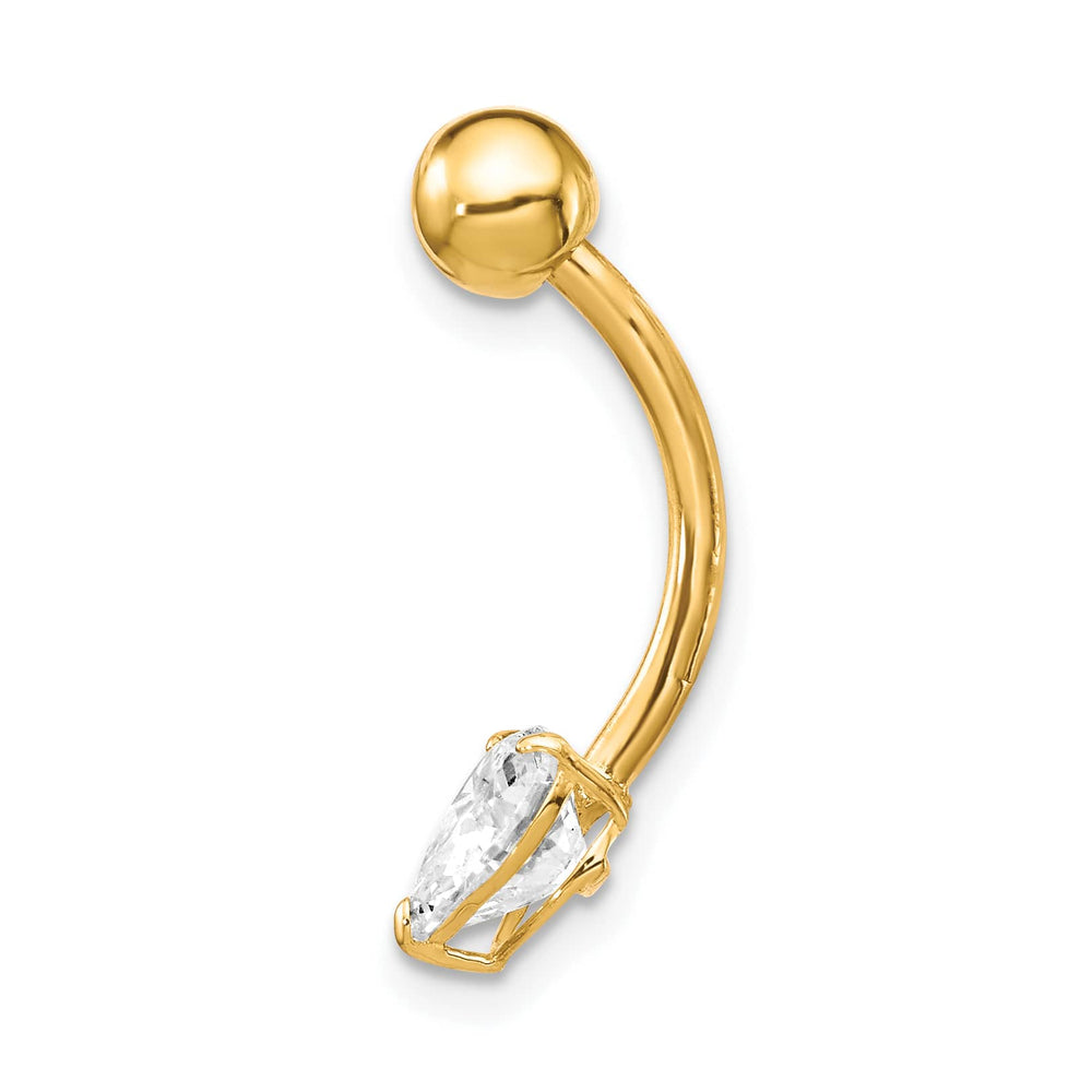 10k Yellow Gold 14 Gauge 6mm CZ Heart Belly Dangle