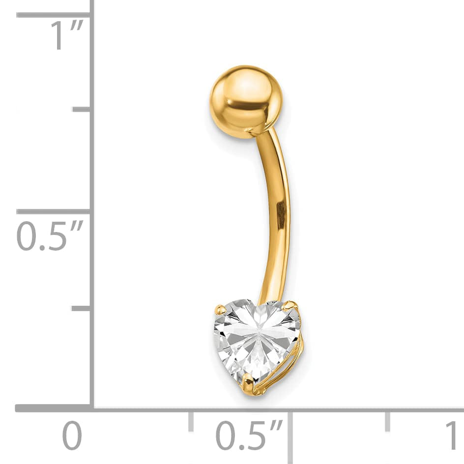 10k Yellow Gold 14 Gauge 6mm CZ Heart Belly Dangle