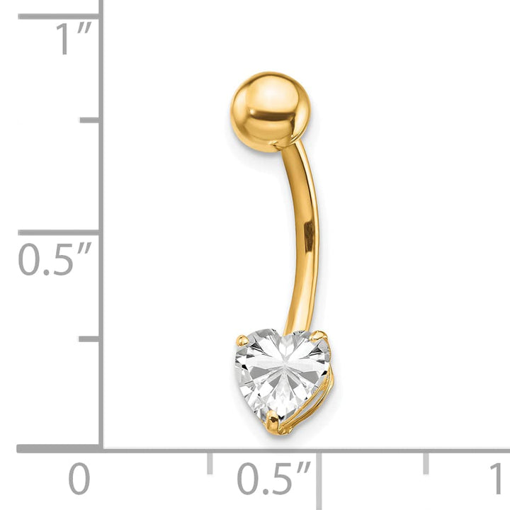 10k Yellow Gold 14 Gauge 6mm CZ Heart Belly Dangle