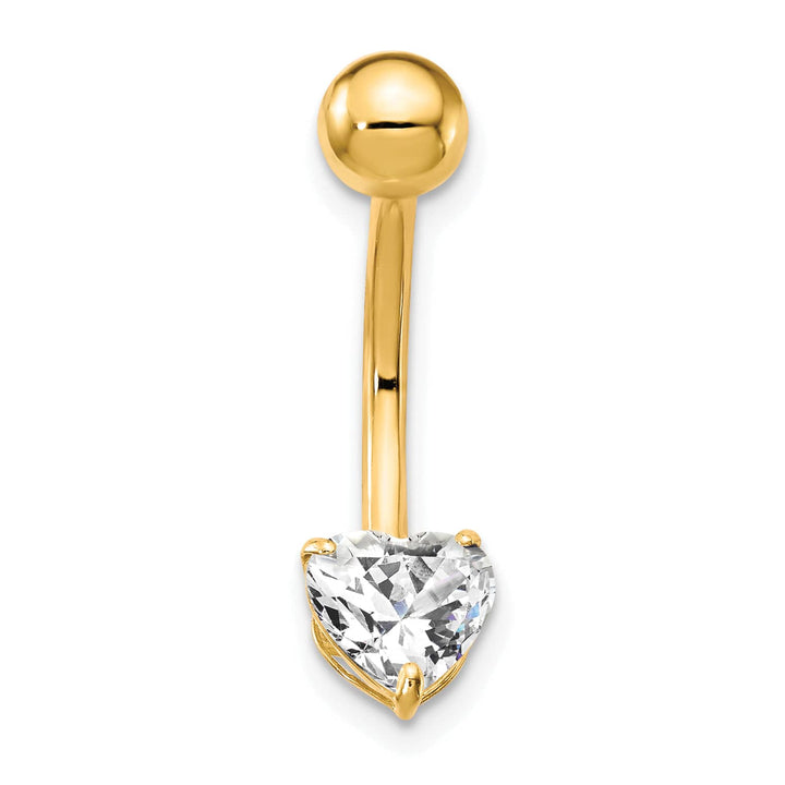 10k Yellow Gold 14 Gauge 6mm CZ Heart Belly Dangle