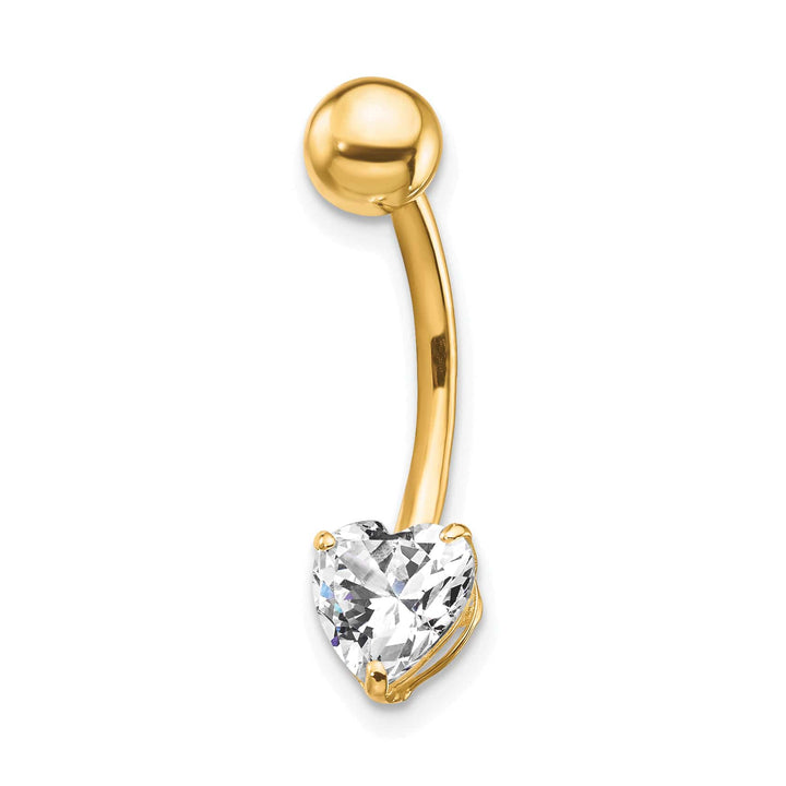 10k Yellow Gold 14 Gauge 6mm CZ Heart Belly Dangle