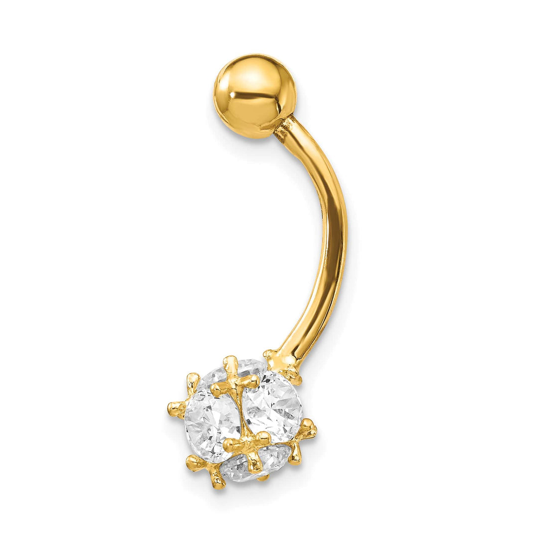 10k Yellow Gold 14 Gauge 7mm CZ Ball Belly Dangle