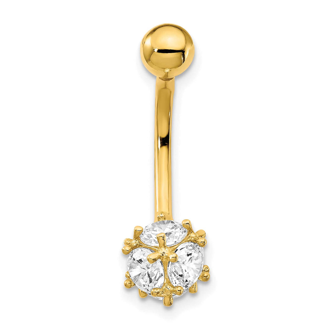 10k Yellow Gold 14 Gauge 7mm CZ Ball Belly Dangle