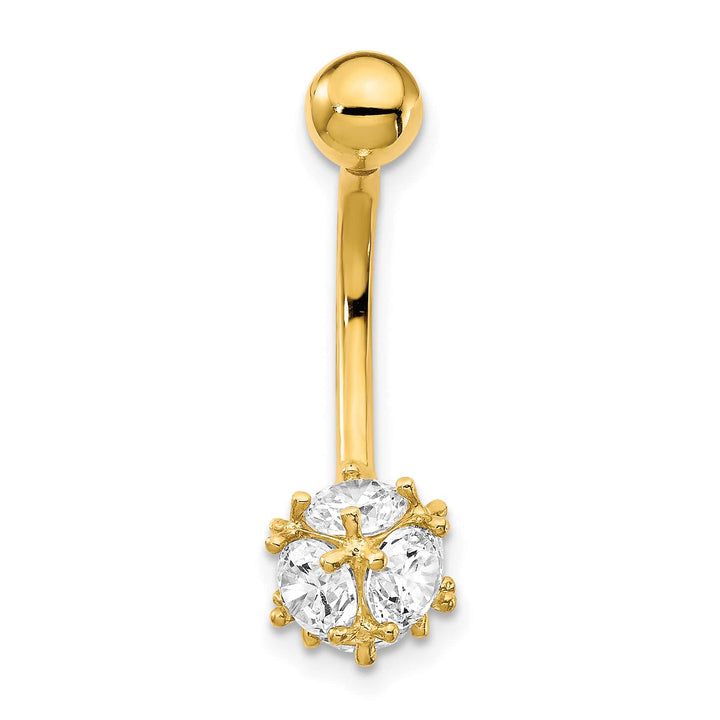 10k Yellow Gold 14 Gauge 7mm CZ Ball Belly Dangle