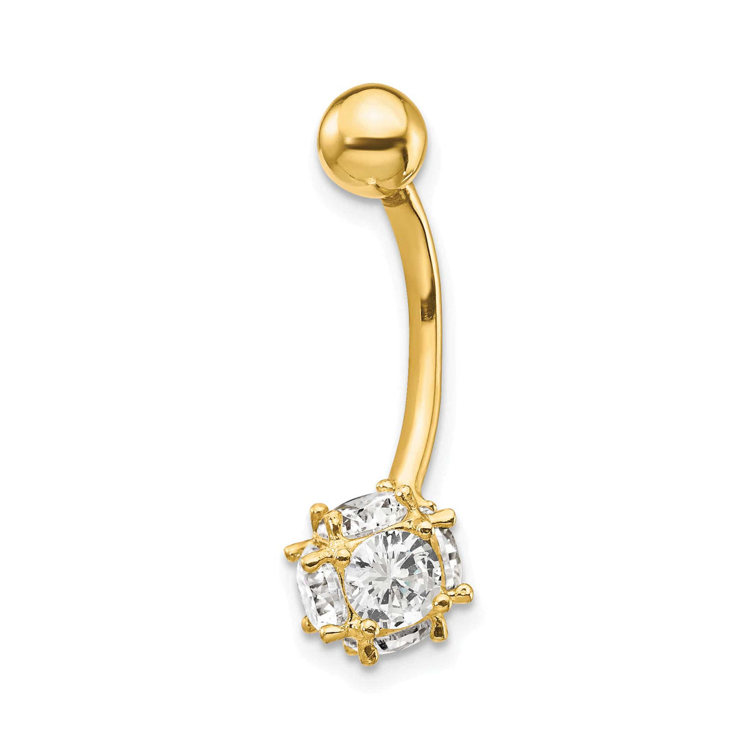 10k Yellow Gold 14 Gauge 7mm CZ Ball Belly Dangle