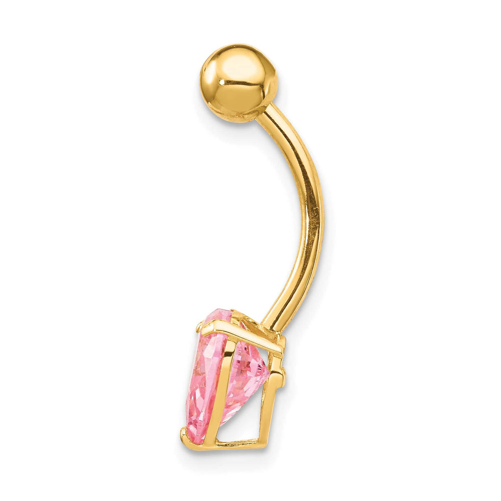 10k Yellow Gold 14 Gauge 8mm Pink CZ Heart Belly Dangle