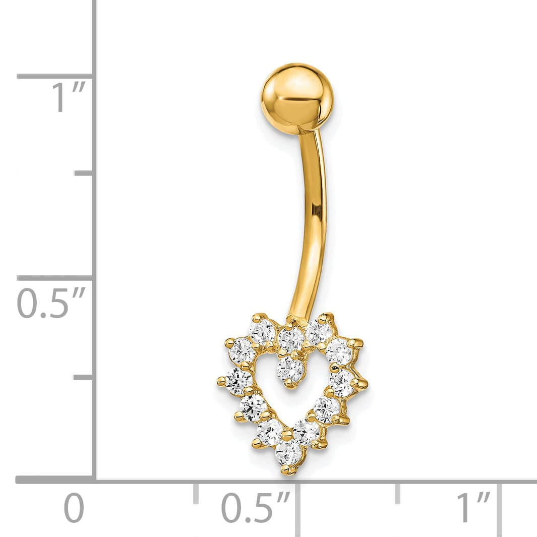 10k Yellow Gold 14 Gauge CZ Heart Belly Dangle
