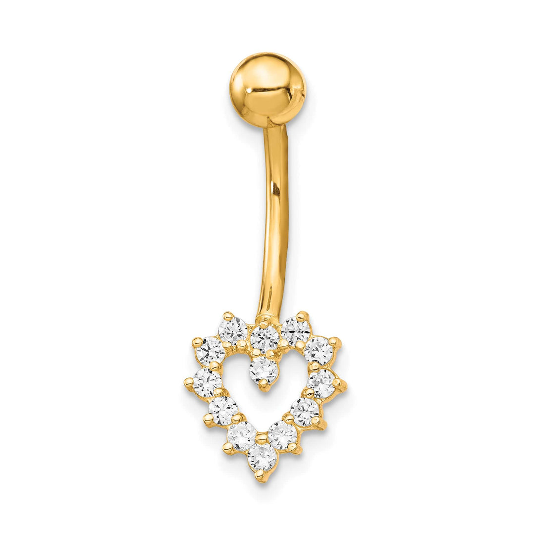 10k Yellow Gold 14 Gauge CZ Heart Belly Dangle