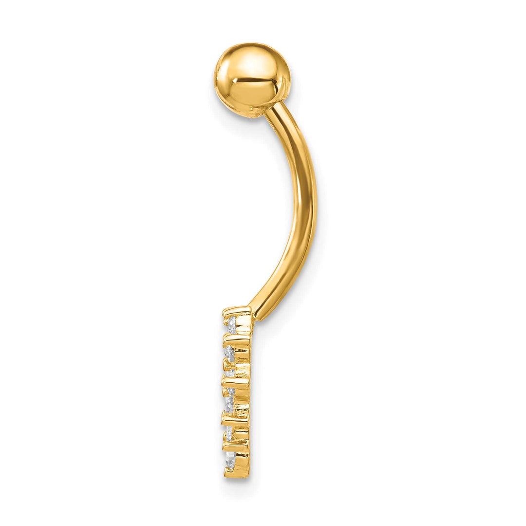 10k Yellow Gold 14 Gauge CZ Heart Belly Dangle