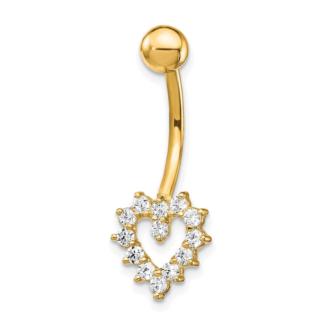 10k Yellow Gold 14 Gauge CZ Heart Belly Dangle
