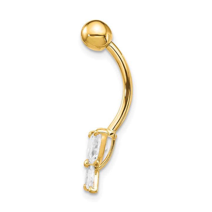 10k Yellow Gold 14 Gauge Large CZ Butterfly Belly Dangle