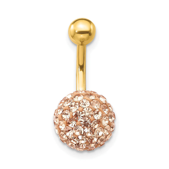 10k Yellow Gold 14 Gauge with 10mm Champagne Crystal Ball Belly Dangle