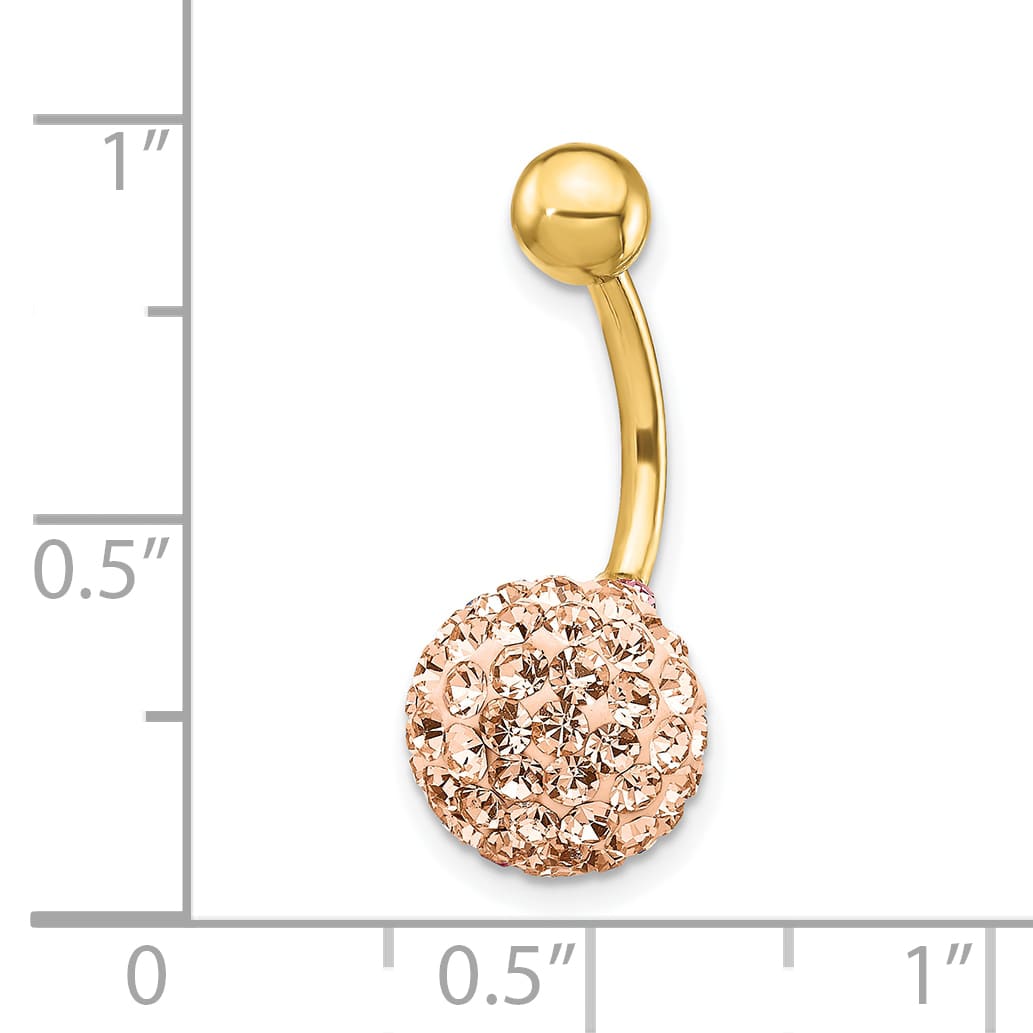 10k Yellow Gold 14 Gauge with 10mm Champagne Crystal Ball Belly Dangle