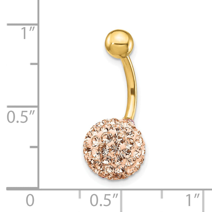 10k Yellow Gold 14 Gauge with 10mm Champagne Crystal Ball Belly Dangle