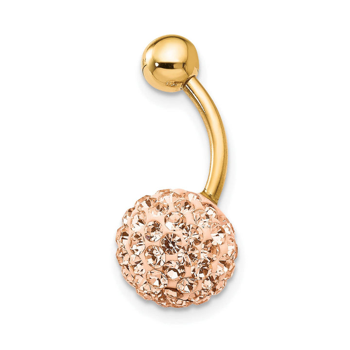 10k Yellow Gold 14 Gauge with 10mm Champagne Crystal Ball Belly Dangle