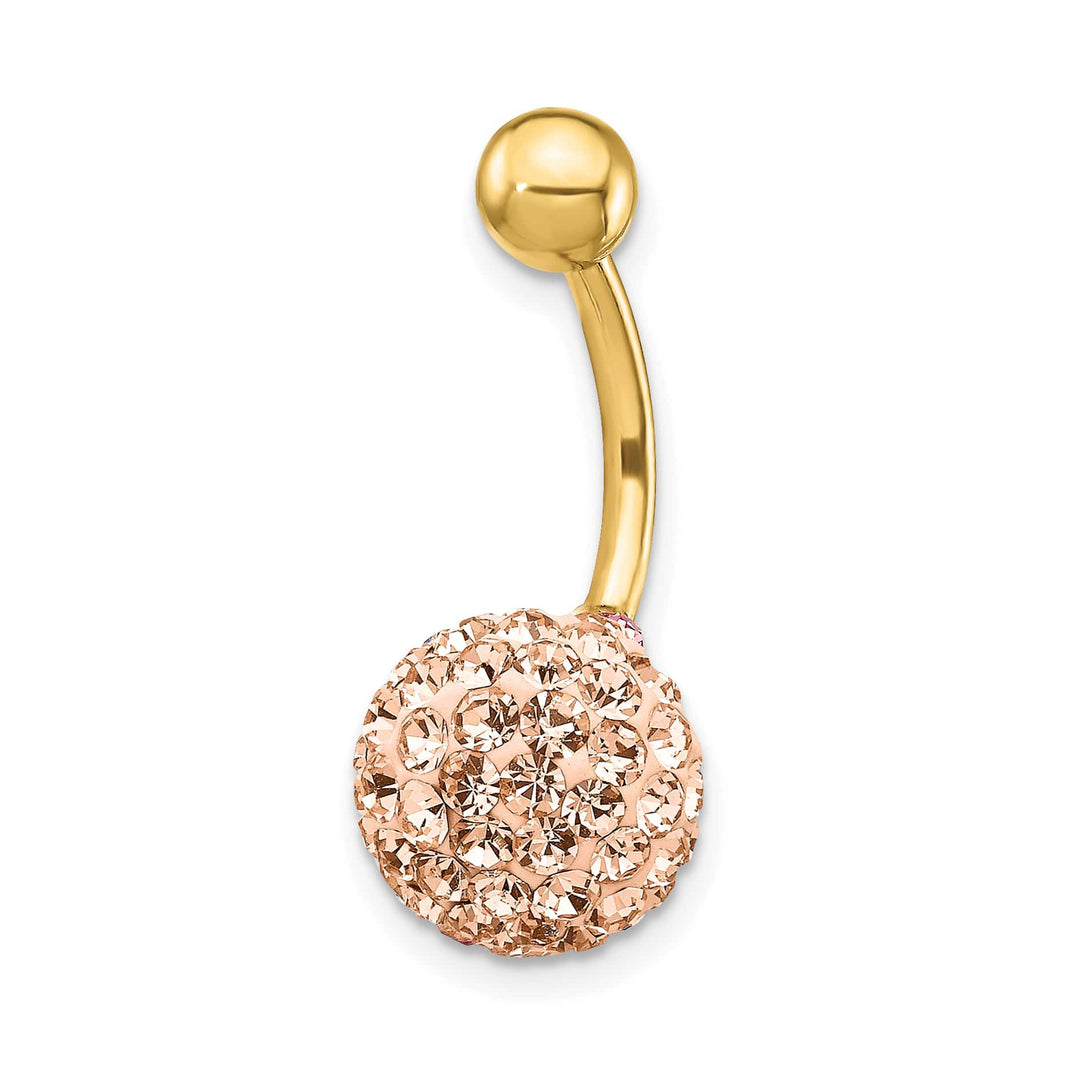 10k Yellow Gold 14 Gauge with 10mm Champagne Crystal Ball Belly Dangle