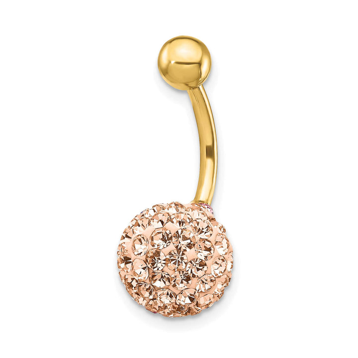 10k Yellow Gold 14 Gauge with 10mm Champagne Crystal Ball Belly Dangle