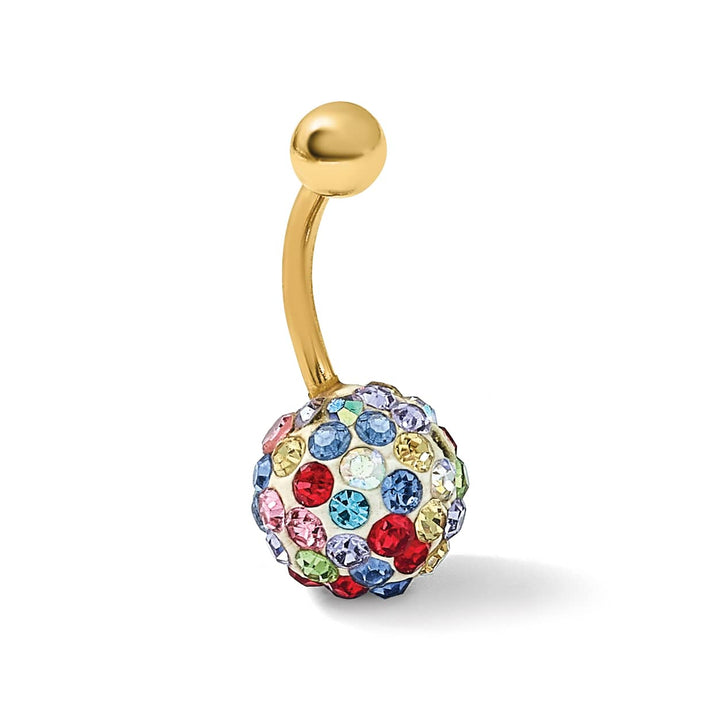 10k Yellow Gold 14 Gauge with 10mm Multi-Color Crystal Ball Belly Dangle