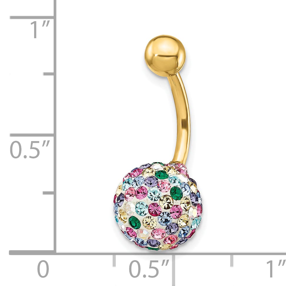 10k Yellow Gold 14 Gauge with 10mm Multi-Color Crystal Ball Belly Dangle