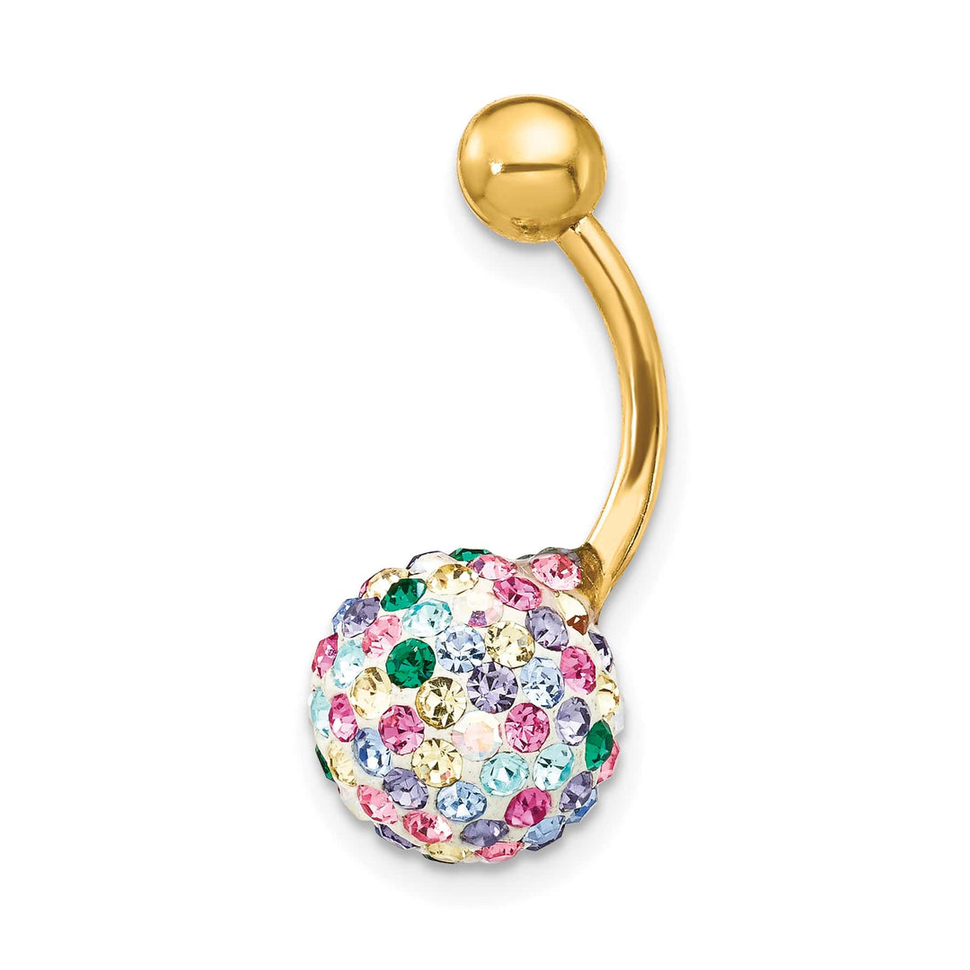 10k Yellow Gold 14 Gauge with 10mm Multi-Color Crystal Ball Belly Dangle