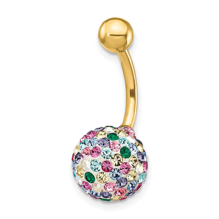 10k Yellow Gold 14 Gauge with 10mm Multi-Color Crystal Ball Belly Dangle