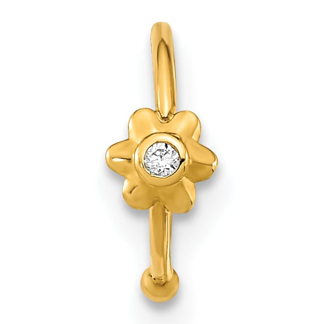 10k Yellow Gold 18 Gauge Hoop with CZ Nose Ring