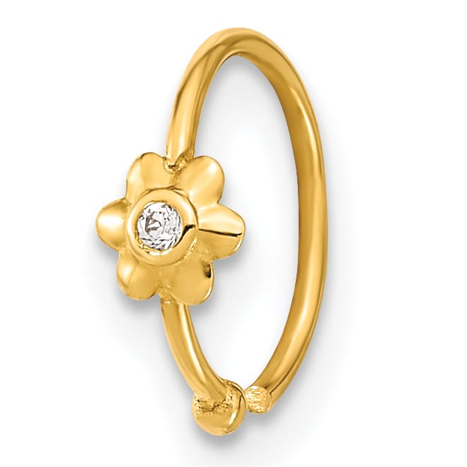 10k Yellow Gold 18 Gauge Hoop with CZ Nose Ring