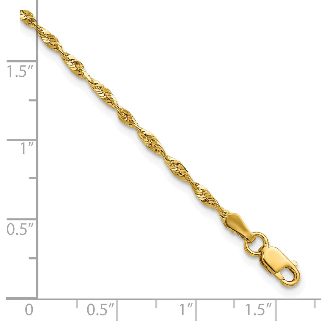 10K Yellow Gold 2.0mm Extra-Light D.C. Rope Chain Anklet 10 Inch