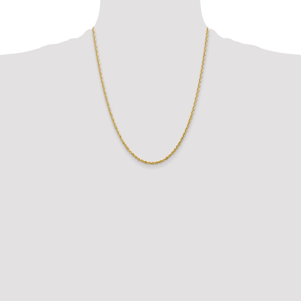 10K Yellow Gold 2.25mm Ultra D.C. Lightweight Rope Chain Size 22