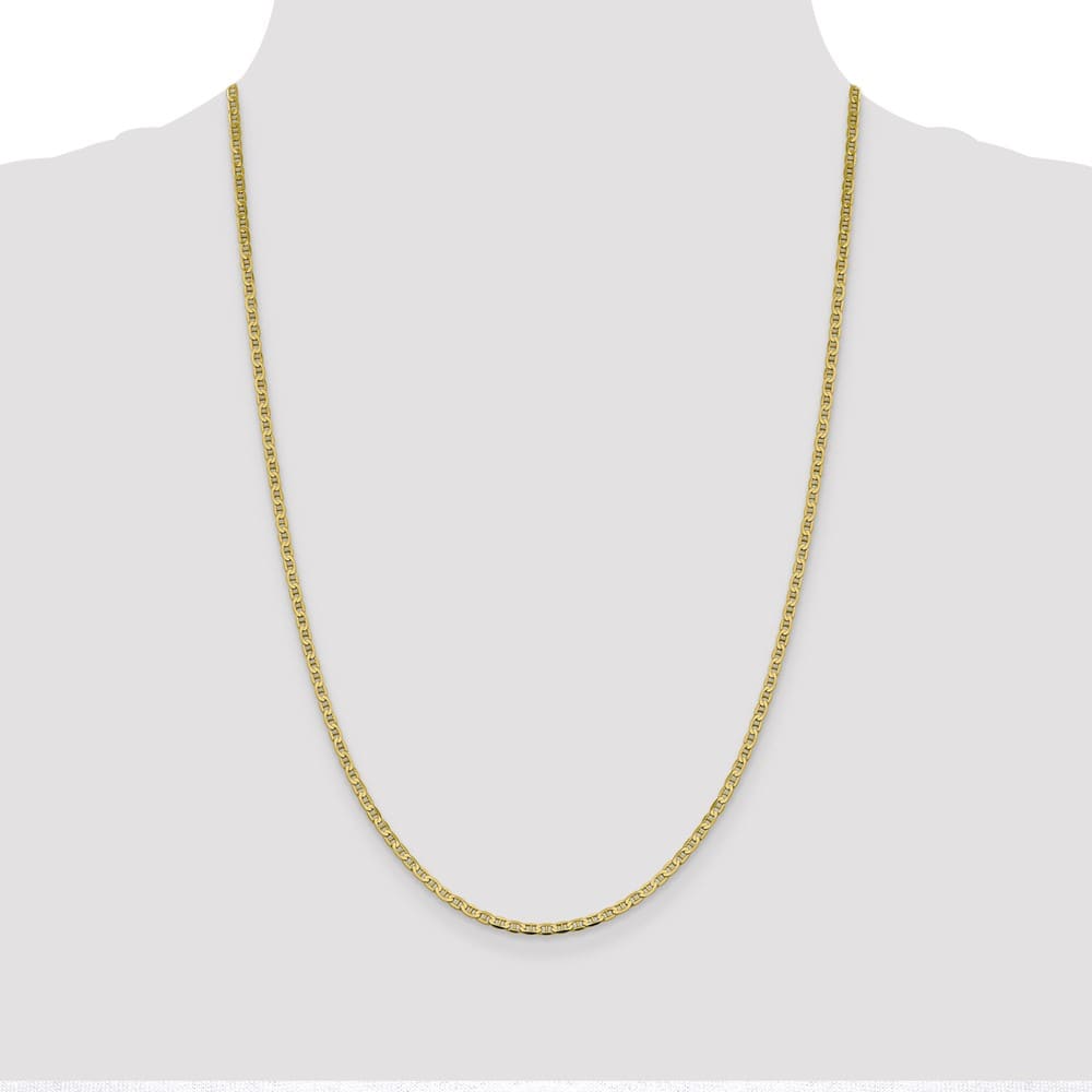 10K Yellow Gold 2.4mm D.C. Flat Anchor Chain Size 24