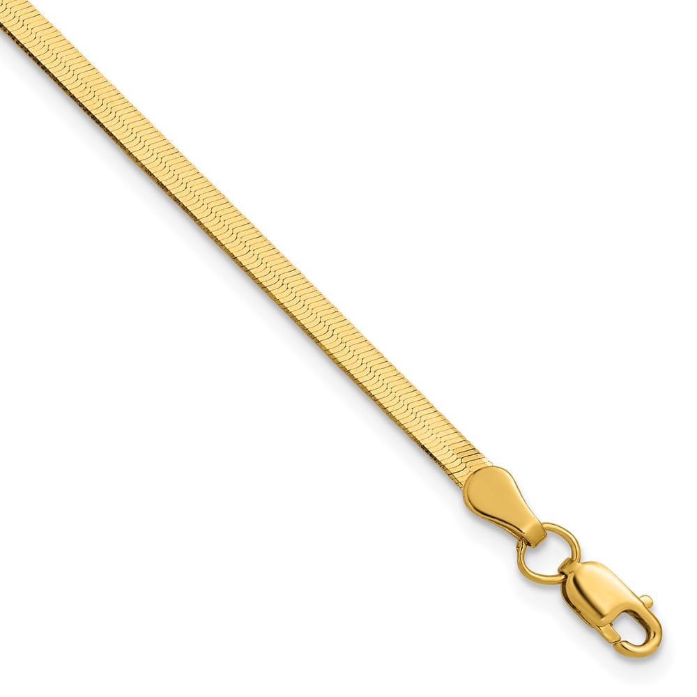 10K Yellow Gold 2.5 mm Silky Herringbone Anklet — solid 10K yellow gold, 9 inches long, 2.5 mm wide, lobster clasp, 2.18 g