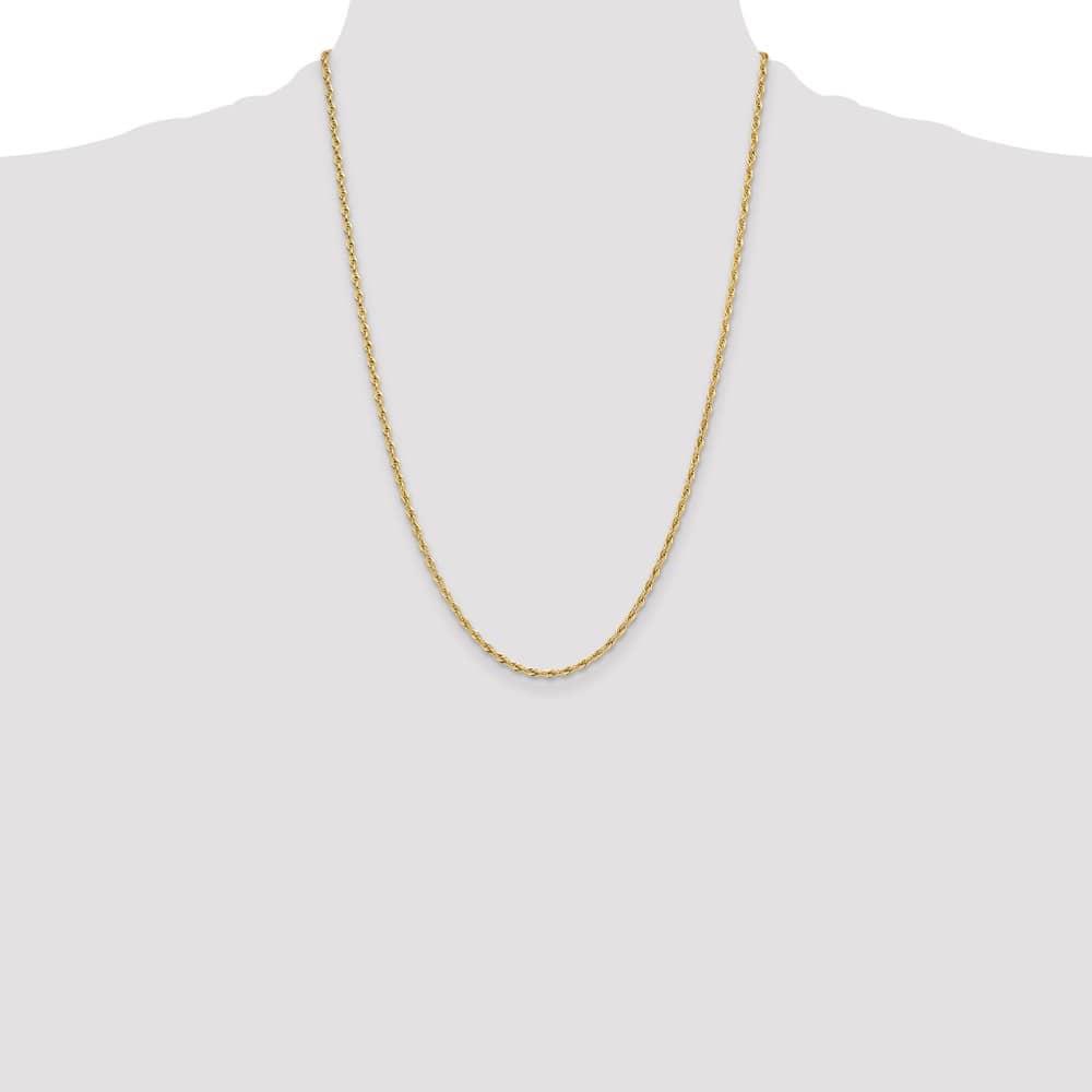 10K Yellow Gold 2.5mm Semi-Solid Rope Chain Size 24