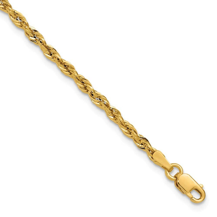10K Yellow Gold 2.5mm Semi-Solid Rope Chain Size 7