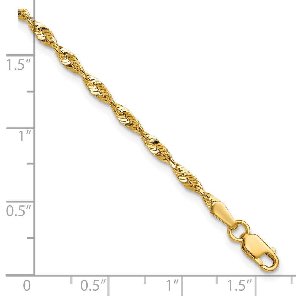 10K Yellow Gold 2.5mm Ultra D.C. Lightweight Rope Chain