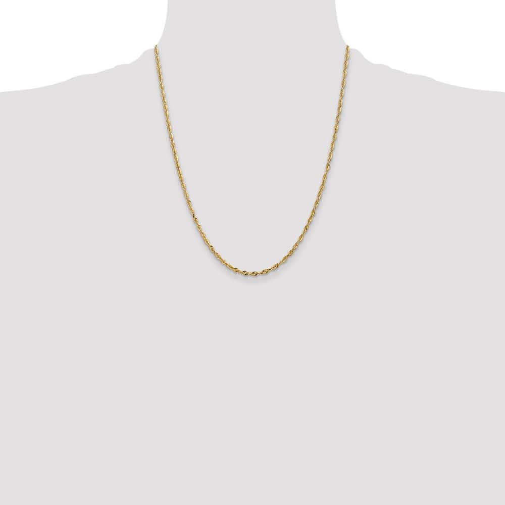 10K Yellow Gold 2.5mm Ultra D.C. Lightweight Rope Chain Size 22