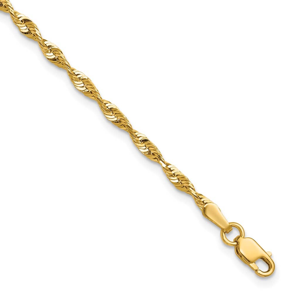 10K Yellow Gold 2.5mm Ultra D.C. Lightweight Rope Chain Size 7