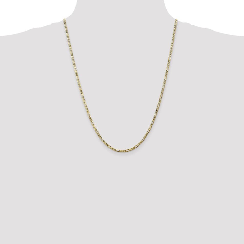 10K Yellow Gold 2.75mm Flat Figaro Chain Size 24