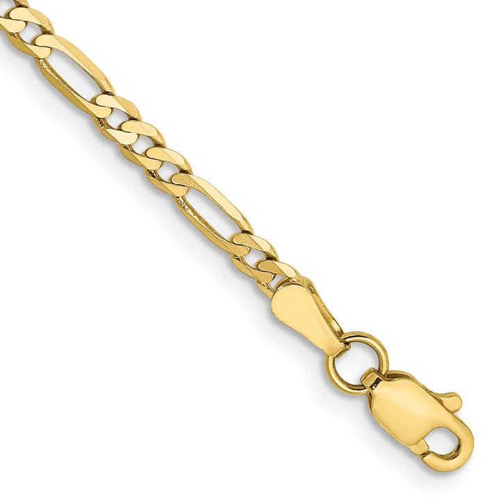 10K Yellow Gold 2.75mm Flat Figaro Chain Size 7