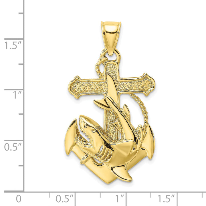 10K Yellow Gold 2-D Anchor with Shark Charm