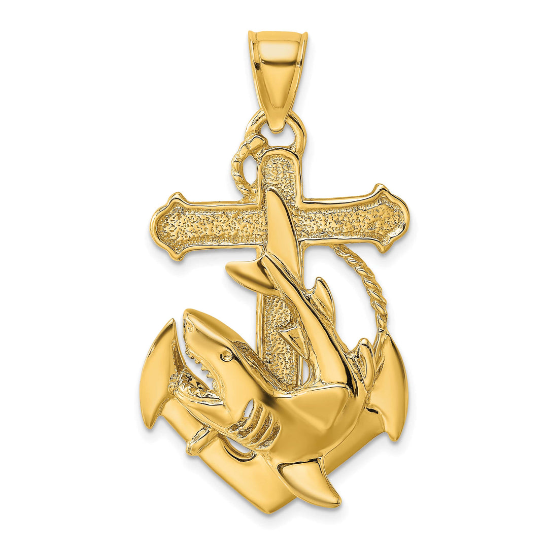 10K Yellow Gold 2-D Anchor with Shark Charm