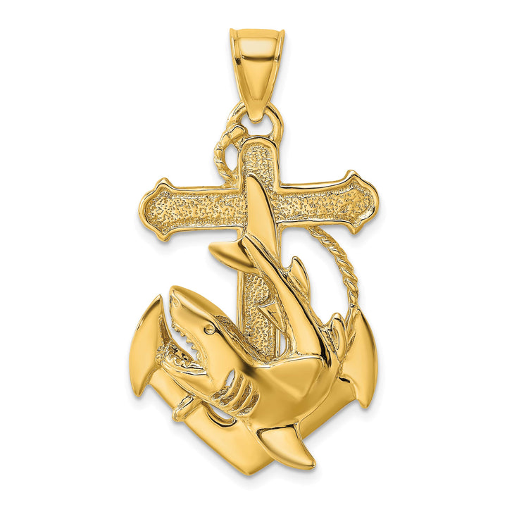 10K Yellow Gold 2-D Anchor with Shark Charm