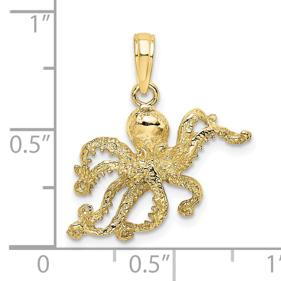10K Yellow Gold 2-D and Textured Octopus Charm, Medium
